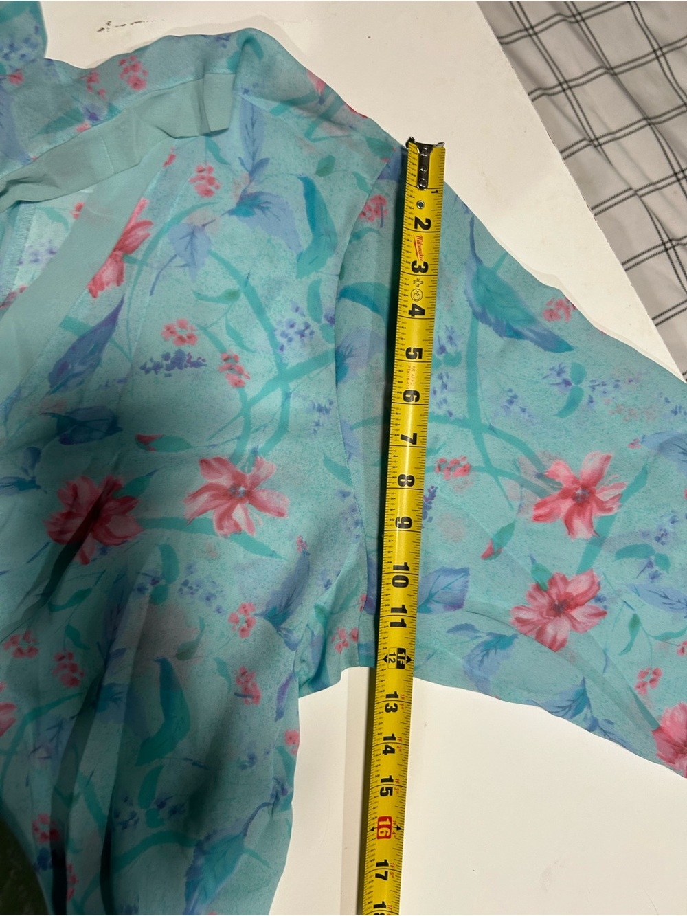 Y2K Vintage Cacique Sheer Floral Tie-Front Kimono Robe - Aqua Floral - Picture 10 of 10